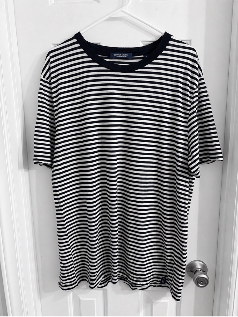 Scotch & Soda Mens XL Navy Striped Short Sleeve T-Shirt Lyocell Blend